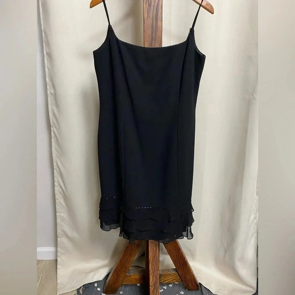 Vintage Anne Stanley Saks 5th Ave Black Beaded Ruffled Cocktail Dress EUC Sz 12 - Picture 5 of 16